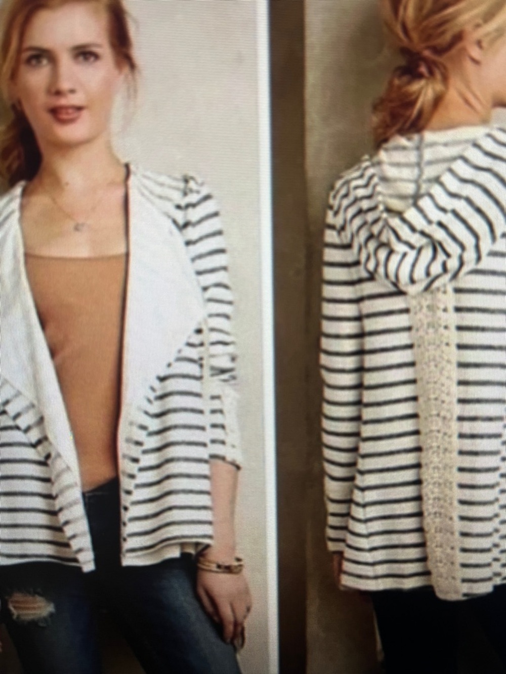 Anthropologie Saturday Sunday Blue White Stripe Hoodie Cardigan Crochet